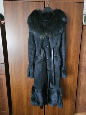 Women's Black Toscana Shearling Long Coat